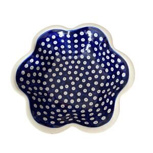 Kalich Handmade Poland Pottery Scallop Blue Bowl Serving Piece Anna numbered